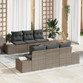 vidaXL Σετ Καναπέ Κήπου 7 Τεμαχίων με Μαξιλάρια Γκρι Πολυ Ρατάν