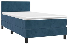 Κρεβάτι Boxspring με Στρώμα &amp; LED Σκ. Μπλε 90x190 εκ. Βελούδινο - Μπλε