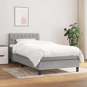 Κρεβάτι Boxspring με Στρώμα Ανοιχτό Γκρι 90x190 εκ. Υφασμάτινο