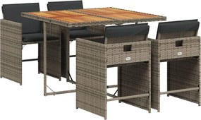 vidaXL Σετ Τραπεζαρίας Κήπου 5 τεμ. Γκρι Συνθ. Ρατάν με Μαξιλάρια