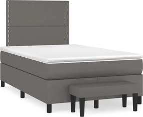 vidaXL Κρεβάτι Boxspring με Στρώμα Γκρι 120x200εκ. από Συνθετικό Δέρμα