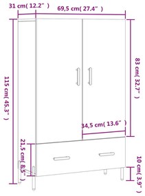 Ντουλάπα Γυαλ. Λευκό 69,5 x 31 x 115 εκ. από Επεξεργασμένο Ξύλο - Λευκό