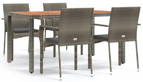 vidaXL Σετ Τραπεζαρίας Κήπου 5 τεμ. Γκρι Συνθ. Ρατάν με Μαξιλάρια