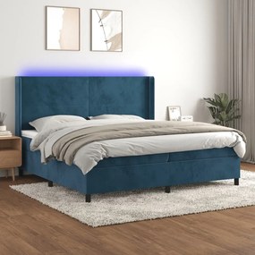 vidaXL Κρεβάτι Boxspring με Στρώμα &amp; LED Σκ. Μπλε 200x200εκ. Βελούδινο