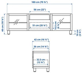 BESTÅ έπιπλο TV με πόρτες/συρτάρι με μαλακό κλείσιμο, 180x42x48 cm 393.845.30
