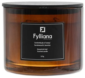 Αρωματικό Κερί FL1180 Fylliana &quot;Σανδαλόξυλο &amp; Γιασεμί&quot; σε Γυάλινο Βάζο Καφέ Φ8x10,5 εκ. 8x8x10.5 εκ.
