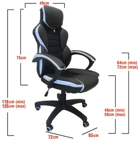 Καρέκλα Γραφείου Gaming ΚΛΕΟΝΙΚΗ Μαύρο/Λευκό 65x72x118-126cm - Τεχνόδερμα - 14240016