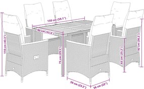 vidaXL Σετ Τραπεζαρίας Κήπου 7 τεμ. Γκρι Συνθ. Ρατάν με Μαξιλάρια