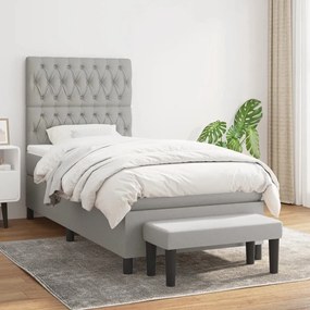 Κρεβάτι Boxspring με Στρώμα Ανοιχτό Γκρι 90x190 εκ. Υφασμάτινο - Γκρι