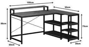 Γραφείο γωνιακό αναστρέψιμο Tebul pakoworld MDF-metal σε καρυδί απόχρωση 130x60x88εκ
