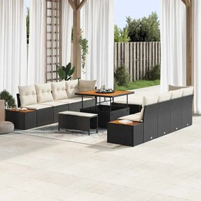 vidaXL Σετ Καναπέ Κήπου με μαξιλάρι 11 pcs Μαύρο Πολυ ράταν