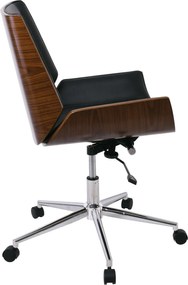 BF9860 Πολυθρόνα Γραφείου Μέταλλο Χρώμιο Καρυδί - Pu Μαύρο   1τμχ