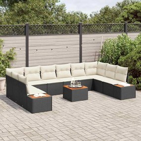vidaXL Σετ Καναπέ Κήπου με μαξιλάρι 11 pcs Μαύρο Πολυ ράταν