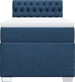 vidaXL Κρεβάτι Boxspring με Στρώμα Μπλε 90x200 εκ.Υφασμάτινο
