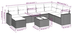 vidaXL Σαλόνι Κήπου Σετ 9 Τεμαχίων Γκρι Συνθετικό Ρατάν με Μαξιλάρια