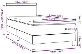 Κρεβάτι Boxspring με Στρώμα Σκούρο Γκρι 90x210 εκ. Βελούδινο - Γκρι