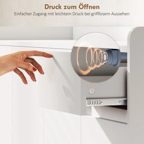 Ντουλάπι παπουτσιών HOMCOM με σχεδιασμό χωρίς λαβές, 4 πόρτες, 4 ρυθμιζόμενα ράφια, αυτόνομη παπουτσοθήκη με 5 ξύλινα πόδια, ξύλο, λευκό