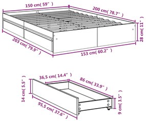 Πλαίσιο Κρεβατιού με Συρτάρια Sonoma Δρυς 150x200εκ. Επεξ. Ξύλο - Καφέ