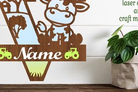 Σετ των 2 Intra απο ξύλο plywood 3mm-4mm πάχος - Μονόγραμμα κεφαλαίου αγελάδας Γράμμα V Cut Δίασταση 30x20 cm INTRAFABR-74484061