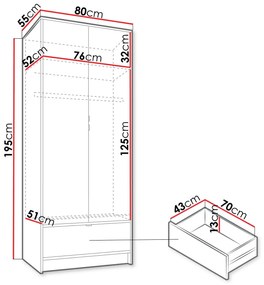 Ντουλάπα Comfivo P107, Άσπρο, 195x80x55cm, 66 kg, Πόρτες ντουλάπας: Με μεντεσέδες | Epipla1.gr