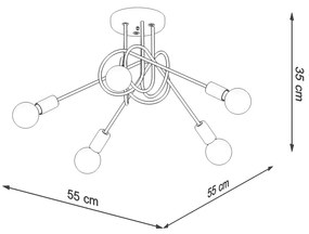 Sollux Φωτιστικό οροφής LOOP 5 μαύρο,ατσάλι,Ε27 5xmax 15W LED