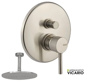 Armando Vicario INDUSTRIAL Μίκτης εντοιχισμού 2 εξόδων με εκτροπέα &amp; Ανακλινόμενη κεφαλή Ø25εκ &amp; μπράτσο οροφής 10εκ Inox Finish