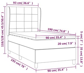 vidaXL Κρεβάτι Boxspring με Στρώμα Σκούρο Καφέ 90x190 εκ. Υφασμάτινο