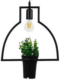 GloboStar FLOWERPOT 10001209 Μοντέρνο Κρεμαστό Φωτιστικό Οροφής Μονόφωτο 1 x E27 Μαύρο Μεταλλικό με Διακοσμητικό Φυτό Φ34 x Y34cm - 10001209