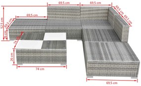 vidaXL Σαλόνι Κήπου 6 Τεμαχίων Γκρι από Συνθετικό Ρατάν με Μαξιλάρια