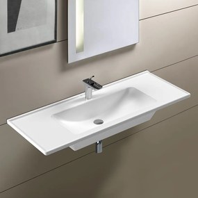 Serel Slim 3037 Hygiene Plus Λευκός Πορσελάνινος Νιπτήρας Μπάνιου Κρεμαστός ή Επικαθήμενος Επίπλου 100x46 cm