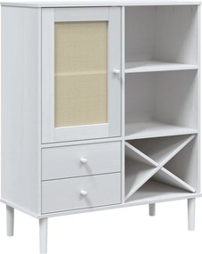 vidaXL Ντουλάπι Ψηλό SENJA Λευκό/Ρατάν 90x40x112 εκ. Μασίφ Ξύλο Πεύκου