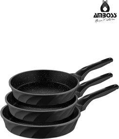 Stewehome Σετ 3 τεμαχίων τηγανιών από χυτοσίδηρο με αντικολλητική βάση Μαύρο