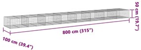 Συρματοκιβώτιο με Κάλυμμα 800x100x50εκ. από Γαλβανισμένο Χάλυβα - Ασήμι