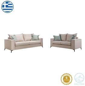 Σετ σαλονιού 2τεμ Verona pakoworld κρεμ ύφασμα με μαξιλάρια σε μέντα απόχρωση