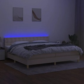 ΚΡΕΒΑΤΙ BOXSPRING ΜΕ ΣΤΡΩΜΑ &amp; LED ΚΡΕΜ 200X200 ΕΚ. ΥΦΑΣΜΑΤΙΝΟ 3134066