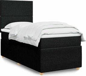 vidaXL Κρεβάτι Boxspring με Στρώμα Μαύρο 90x200 εκ. Υφασμάτινο