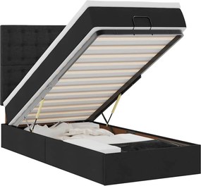vidaXL Οθωμανικό κρεβάτι με στρώμα &amp; LEDs Μαύρο 80x200cm ύφασμα