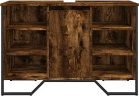 vidaXL Ντουλάπι Νιπτήρα Μπάνιου Καπνιστή Δρυς 91x35x60 εκ. Επεξ. Ξύλο