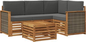 vidaXL Σειρά Καναπέ Εξωτερικού 5 pcs Φυσικό και Ανθρακί