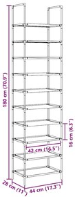 Ράφι παπουτσιών 10 επιπέδων μαύρο 44x28x180 cm - Μαύρο