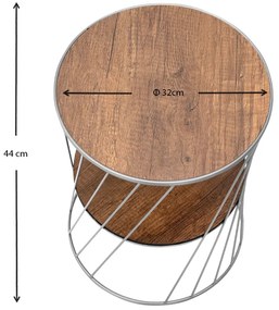 Βοηθητικό τραπεζάκι Jaspin Megapap μεταλλικό - Mdf χρώμα ασημί - καρυδί 32x32x44εκ.