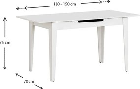 Τραπέζι Trendline Megapap επεκτεινόμενο χρώμα λευκό 120/150x70x75εκ.