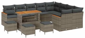 vidaXL Σετ Καναπέ Κήπου με μαξιλάρι 13 pcs Γκρι Πολυ ράταν
