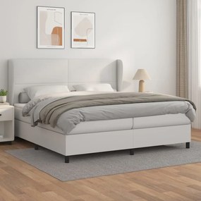 Κρεβάτι Boxspring με Στρώμα Λευκό 200x200 εκ. Συνθετικό Δέρμα