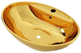 vidaXL Νιπτήρας με Οπή Υπερχείλισης Χρυσός 58,5x39x21 εκ. Κεραμικός