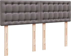 vidaXL Κρεβάτι Boxspring με Στρώμα Γκρι 140x190εκ. από Συνθετικό Δέρμα