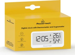 POWERTECH επιτραπέζιο ψηφιακό ρολόι PT-1656 με θερμόμετρο &amp; υγρασιόμετρo, λευκό