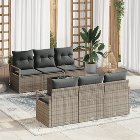 vidaXL Σετ καναπέ 7 τεμαχίων με μαξιλάρια γκρι πολυ ρατάν
