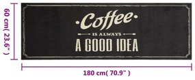 vidaXL Χαλί Κουζίνας Πλενόμενο Επιγραφή Coffee 60x180 εκ. Βελούδο