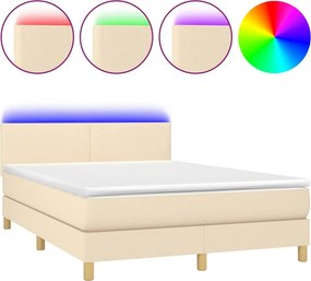 vidaXL Κρεβάτι Boxspring με Στρώμα &amp; LED Κρεμ 140x200 εκ. Υφασμάτινο